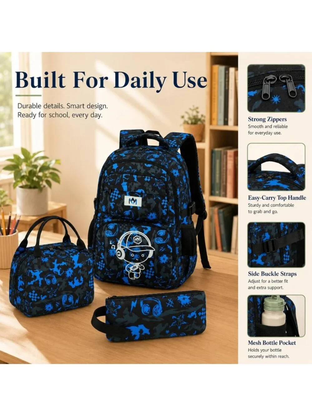 Camo Kids Backpack Set for Boys - Stylish Bookbag for School & Travel - 3pcs